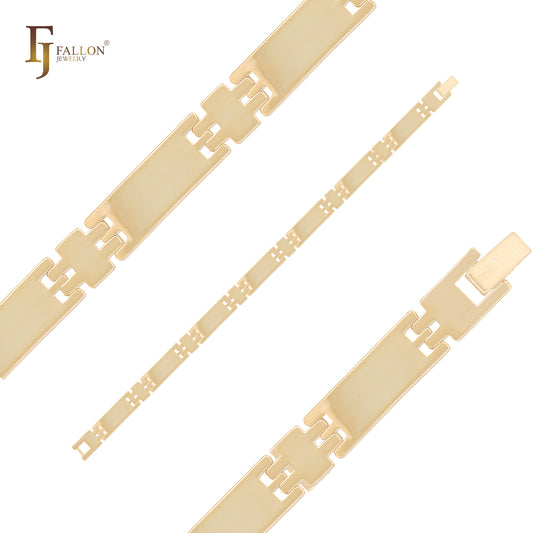 Chuncky wide rectangular flank fancy link 14K Gold Bracelets