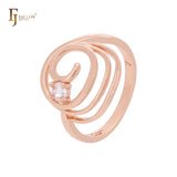 Whirling waves with white CZs elegant Rose Gold Fashion Rings