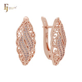 Marquise twisted complex filigree design 14K Gold, Rose Gold Clip-On Earrings