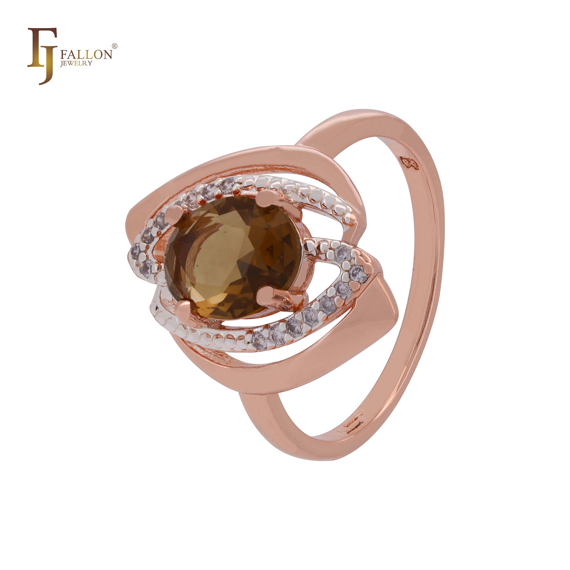 Oval tulip flower Coffe CZ Rose Gold two tone Fashion Rings