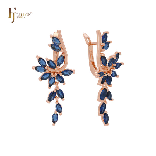 Luxurious Deep lake blue cluster CZs Rose Gold Clip-On Earrings