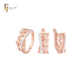 Thousand leaves and white cz band Rose Gold Jewelry Set with Rings