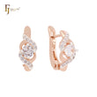 Solitaire white Czs of double twisted bands Rose Gold two tone Clip-On Earrings