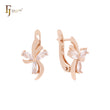 Flower of butterfly white CZs Rose Gold Clip-On Earrings