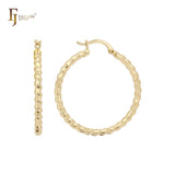 Rounded Edged rope textured minimalism elegant 14K Gold, Rose Gold Hoop Earrings