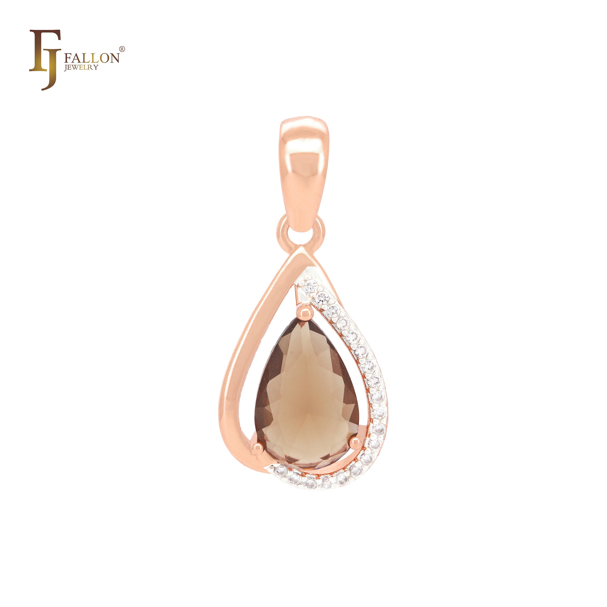 Teardrop pear shape coffee solitaire Rose Gold two tone Pendant