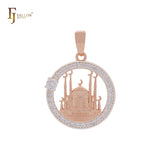 Circle Ismalmic temple crescent halo white CZs Rose Gold two tone Islamic Pendant