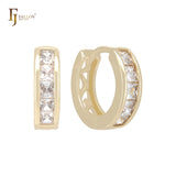 Cluster baguette white CZs 14K Gold Huggie Earrings