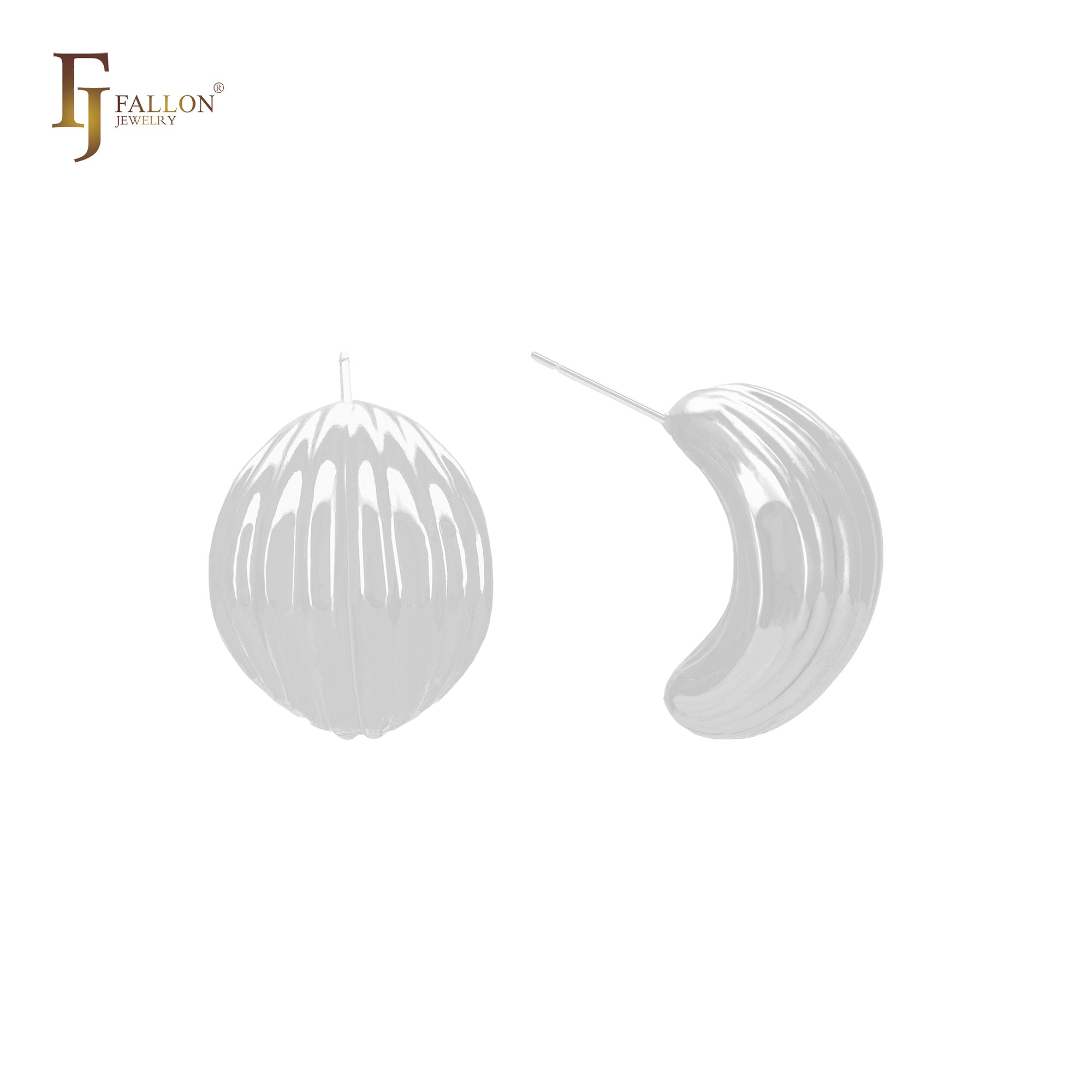 Curved banana shaped 14K Gold, Rose Gold, White Gold Stud Earrings