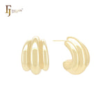 Triple banana shaped glossy 14K Gold, Rose Gold, White Gold Stud Earrings