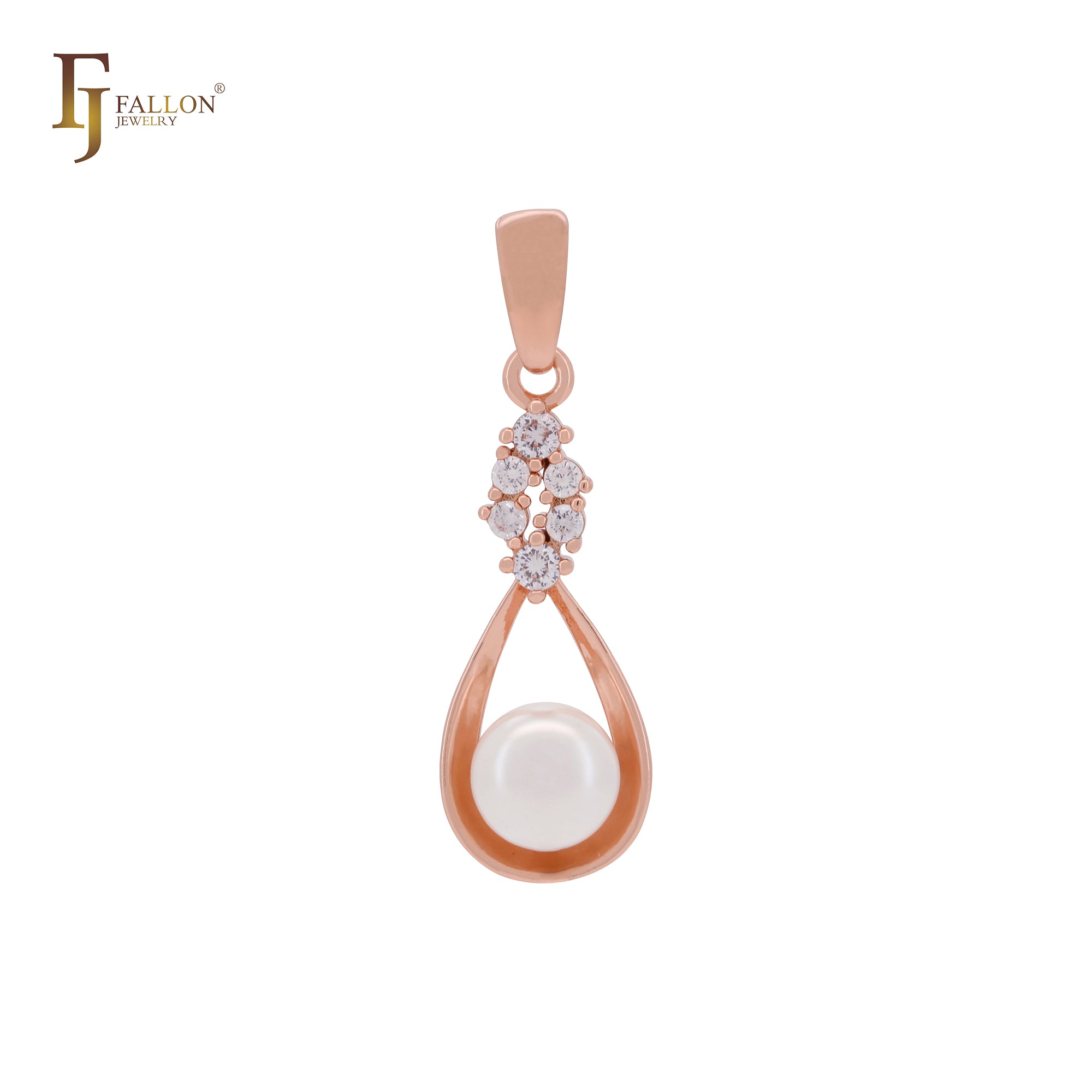 Pearl with white CZs Elegant embracing Rose Gold Pendant