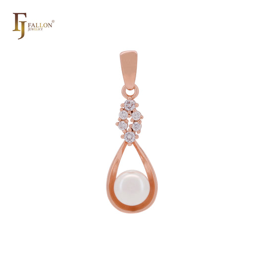 Pearl with white CZs Elegant embracing Rose Gold Pendant