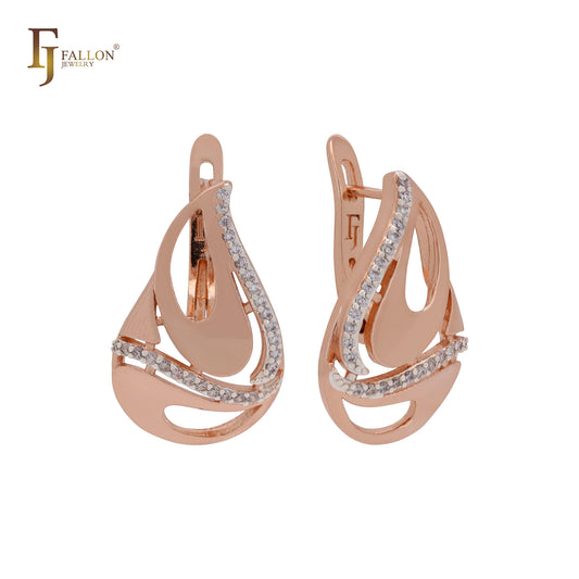 Mysterious teardrop of row of white CZs Rose Gold two tone Clip-On Earrings