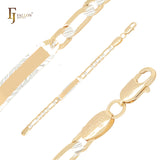 Figaro link slash hammered 14K Gold two tone Men's ID Bracelets