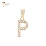 Alphabetic Letter Sign of cluster white CZs 14K Gold Pendant