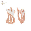 Triple rows interlocking with white CZs Rose Gold Clip-On Earrings