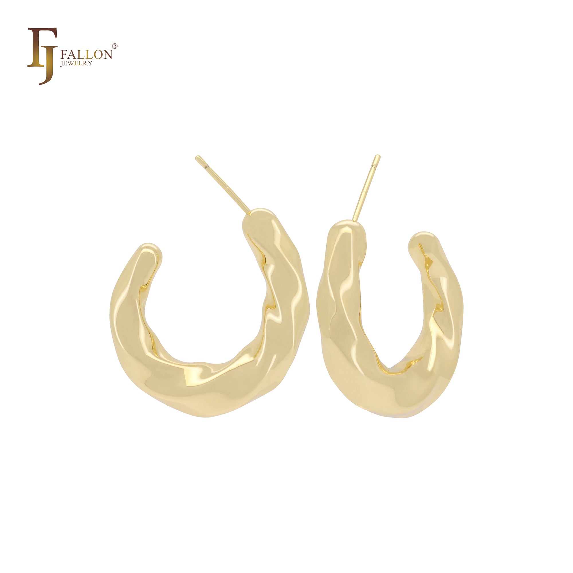 Glossy twisted rope shaped C Hoop 14K Gold, Rose Gold, White Gold Stud Earrings