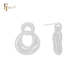 Irregular twisted ribbon circle lock shaped 14K Gold, Rose Gold, White Gold Stud Earrings