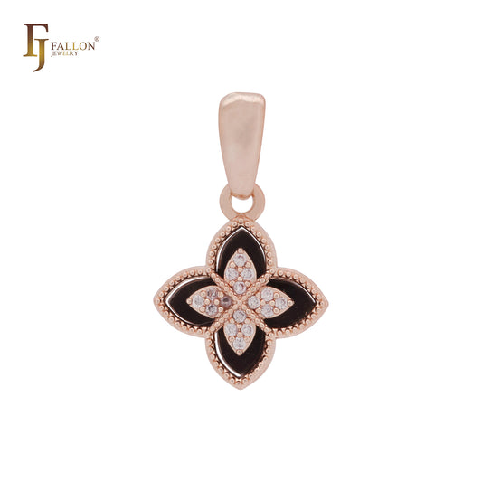 Black and white layered clover 14K Gold, Rose Gold Pendant