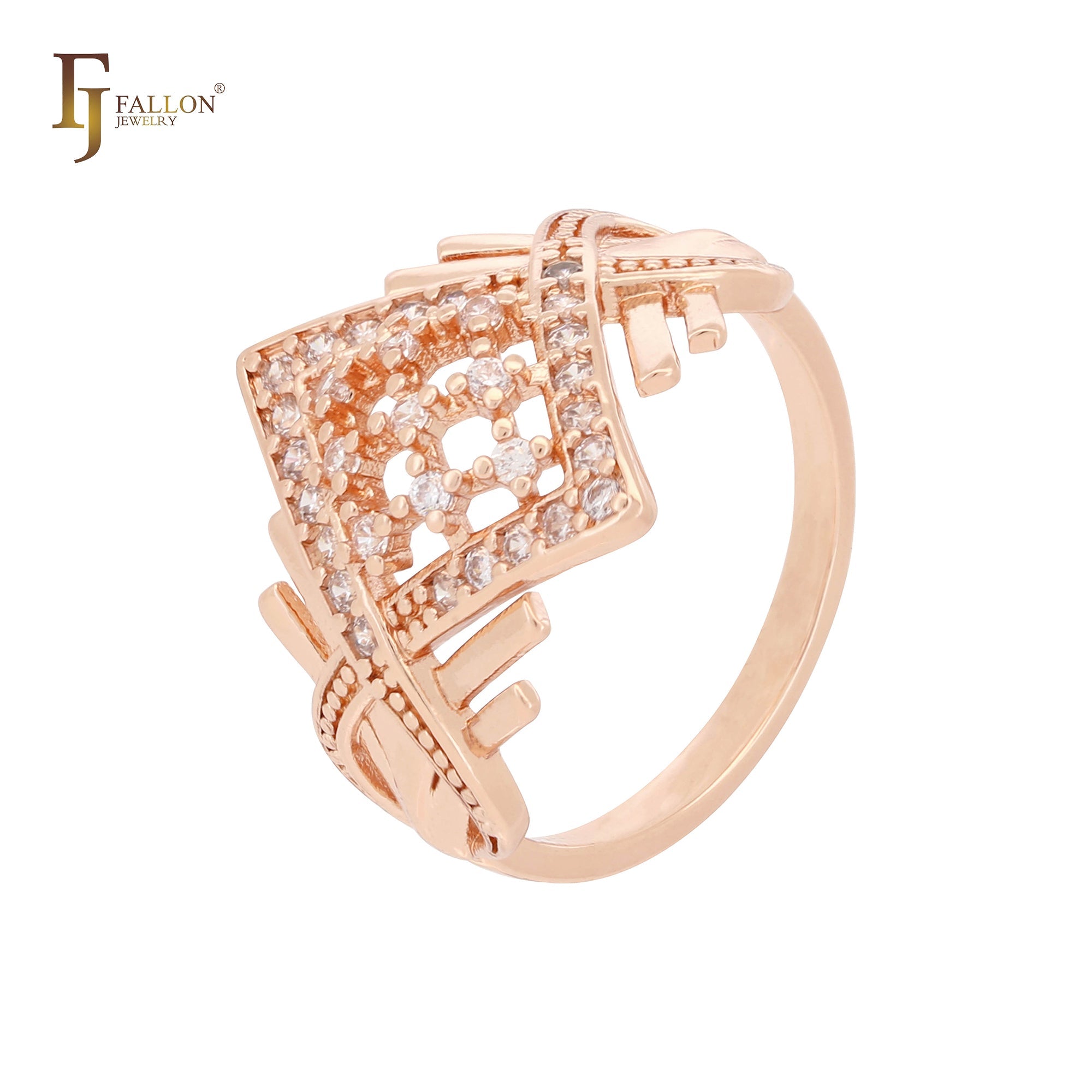 Rhombus cluster white CZs Rose Gold, 14K Gold rings