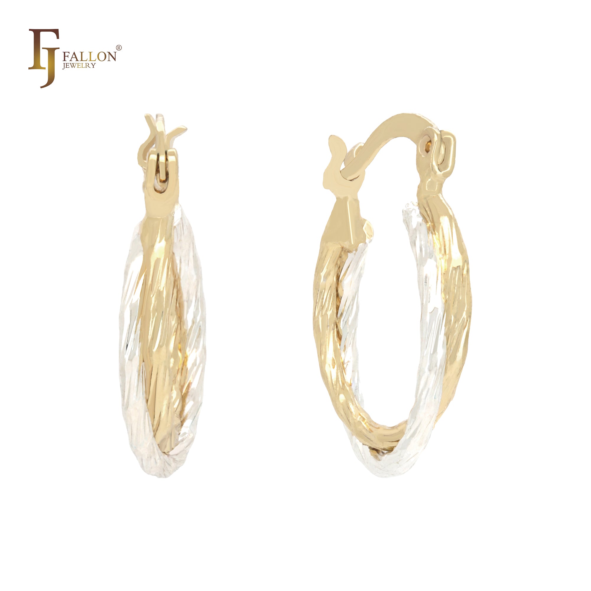 Rope twisted textured 14K Gold two tone Hoop Earrings