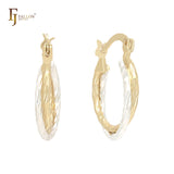 Rope twisted textured 14K Gold two tone Hoop Earrings