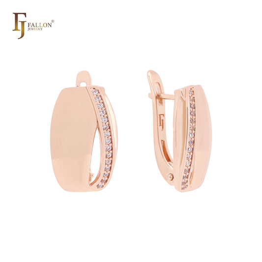 Oval flank white CZs Rose Gold Clip-On Earrings