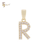 Alphabetic Letter Sign of cluster white CZs 14K Gold Pendant