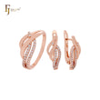 Paved white CZs crossing Ribbon bands Rose Gold Jewelry Set with Rings