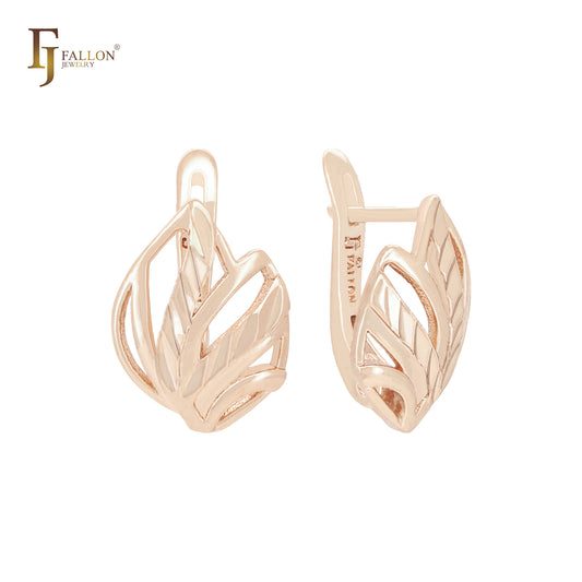 Textured blooming leaves Rose Gold Clip-On Earrings