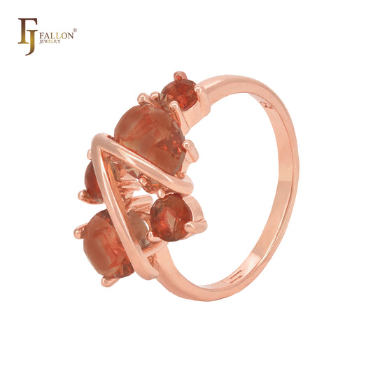 Great cluster of big CZs of red coffee Rose Gold Fashion Rings