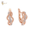 Interwinig bands of white CZs geometric designed Rose Gold two tone Clip-On Earrings