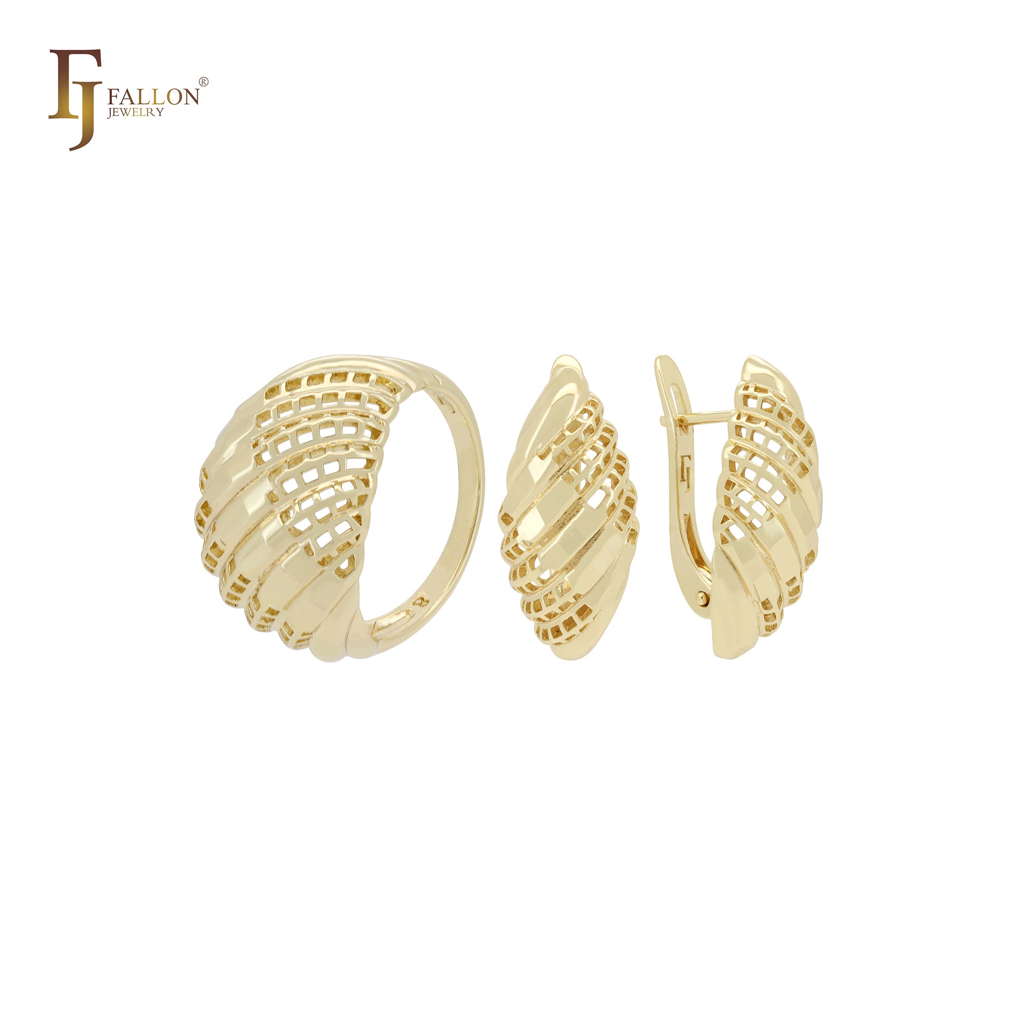 Hollow croissant shaped 14K Gold Jewelry Set with Rings