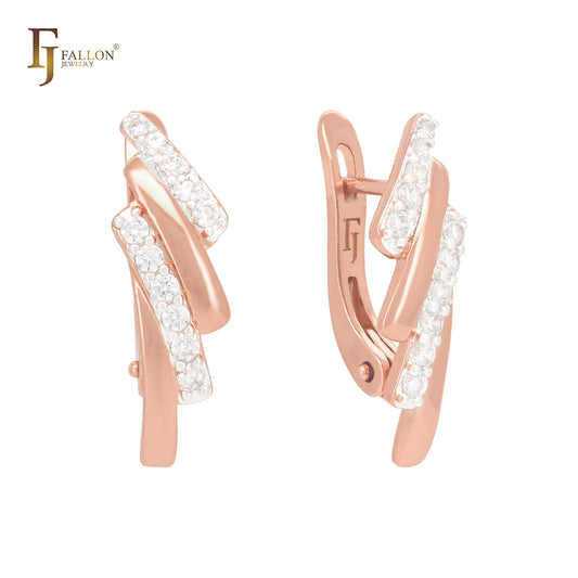 Four rows with white Czs Rose Gold two tone Clip-On Earrings