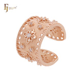 Resizable textured wide white CZs 14K Gold, Rose Gold open Rings