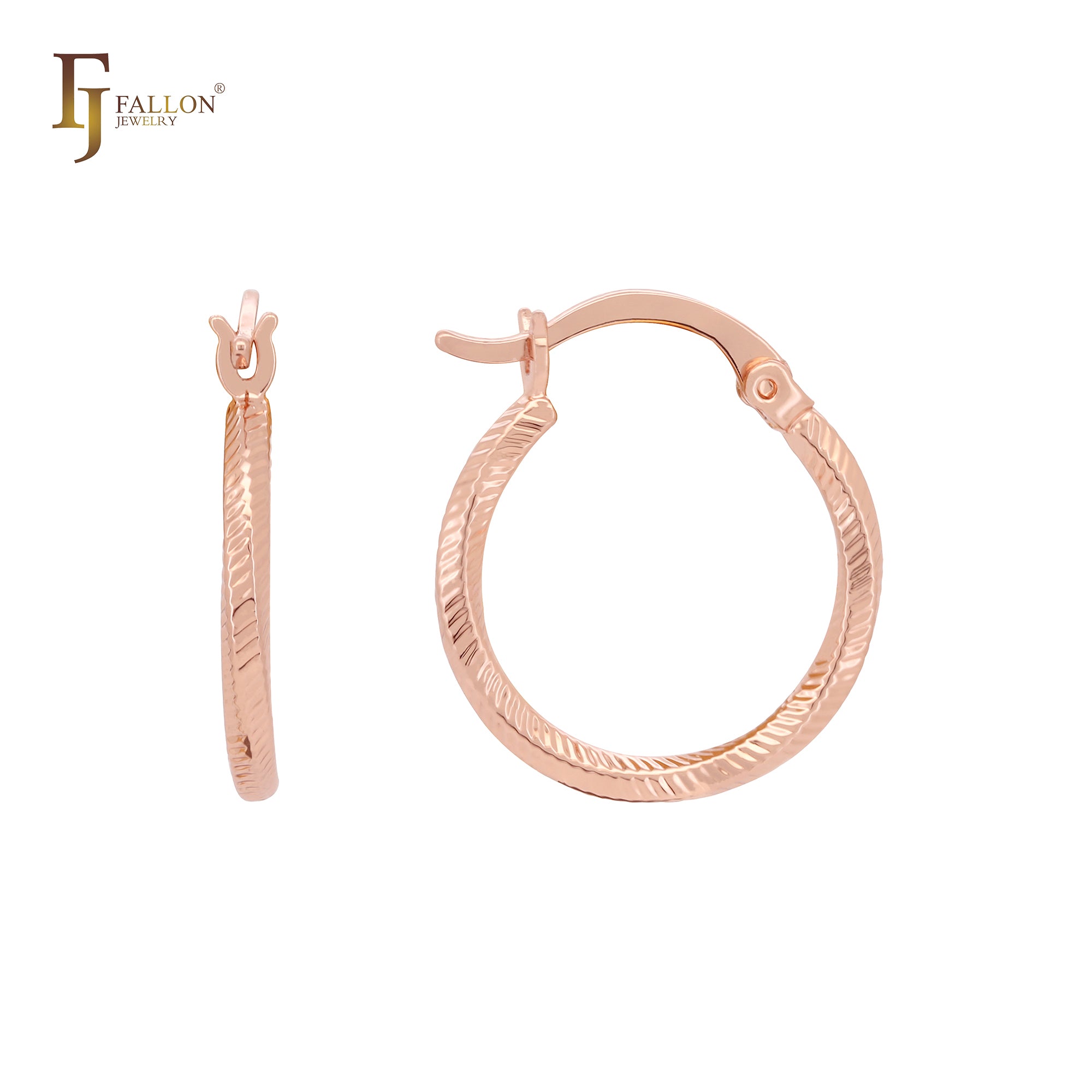 Glossy snake textured 14K Gold, Rose Gold Hoop Earrings