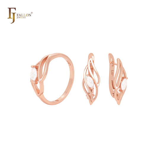 Marquise flames with white CZ Rose Gold Jewelry Set with Rings