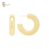 Parallel flows glossy rounded tube C Hoop 14K Gold, Rose Gold, White Gold Stud Earrings