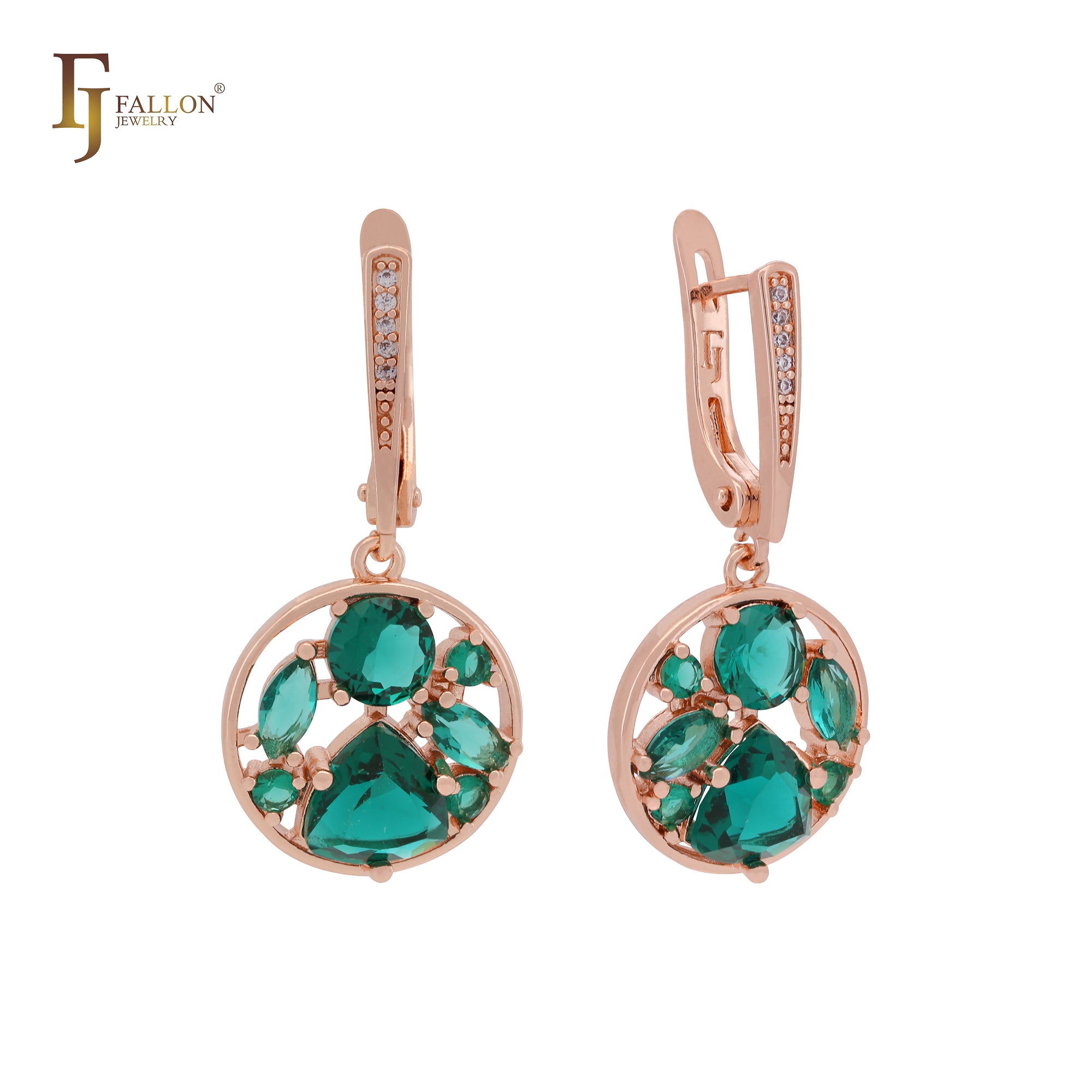 Cluster emerald CZs luxurious Rose Gold Clip-On Earrings