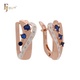 Triple blue CZs white CZs Rose Gold two tone Clip-On Earrings