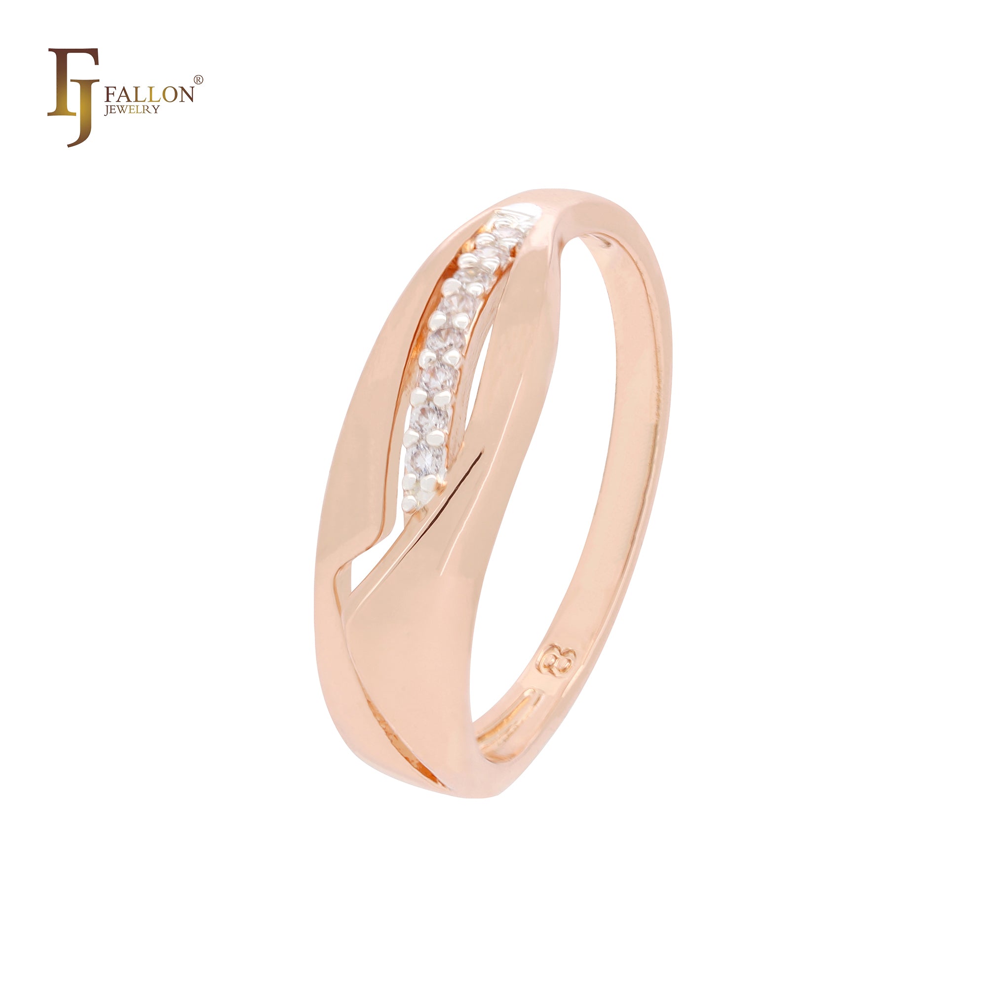 Geometric with slash of white CZs Rose Gold two tone Fashion Rings