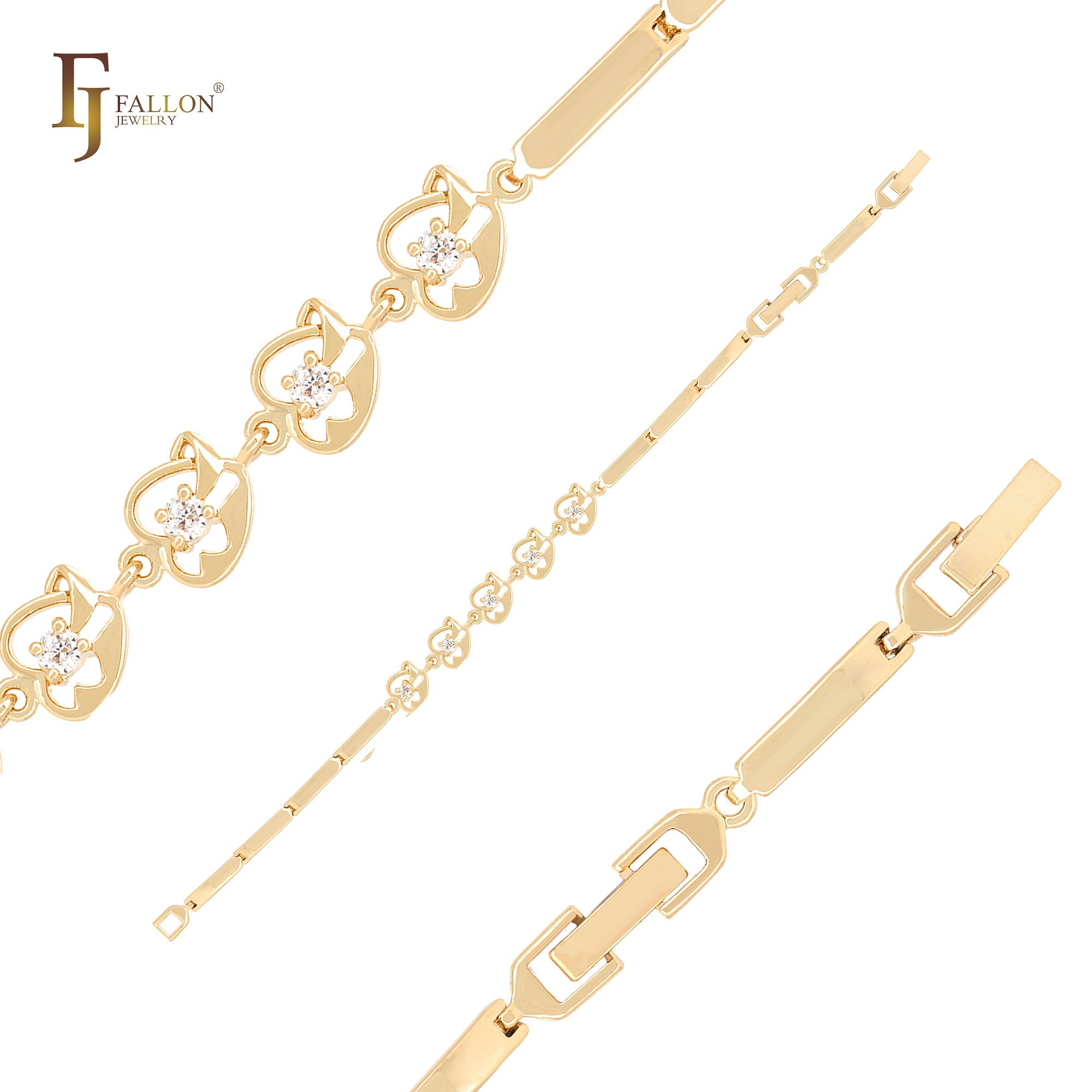 Hearty ribbon with white CZs 14K Gold Braclets