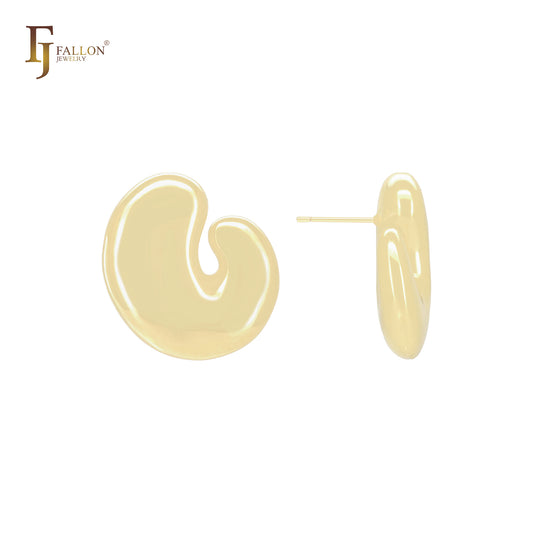 Irregular glossy u shaped rounded head 14K Gold, Rose Gold, White Gold Stud Earrings