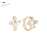Four Baguette White CZs 14K Gold Huggies Huggie Earrings