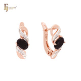 Ribbon clawed oval cut solitaire cz Rose Gold two tone Clip-On Earrings