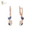 Cluster white CZs butterfly with deep blue czs Rose Gold two tone Clip-On Earrings