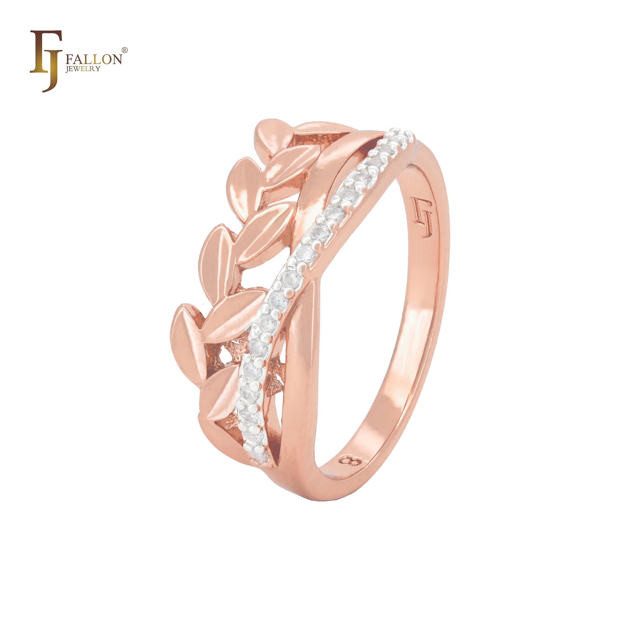 Thousand leaves and white cz band Rose Gold Fashion Rings