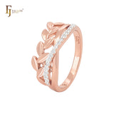 Thousand leaves and white cz band Rose Gold Fashion Rings