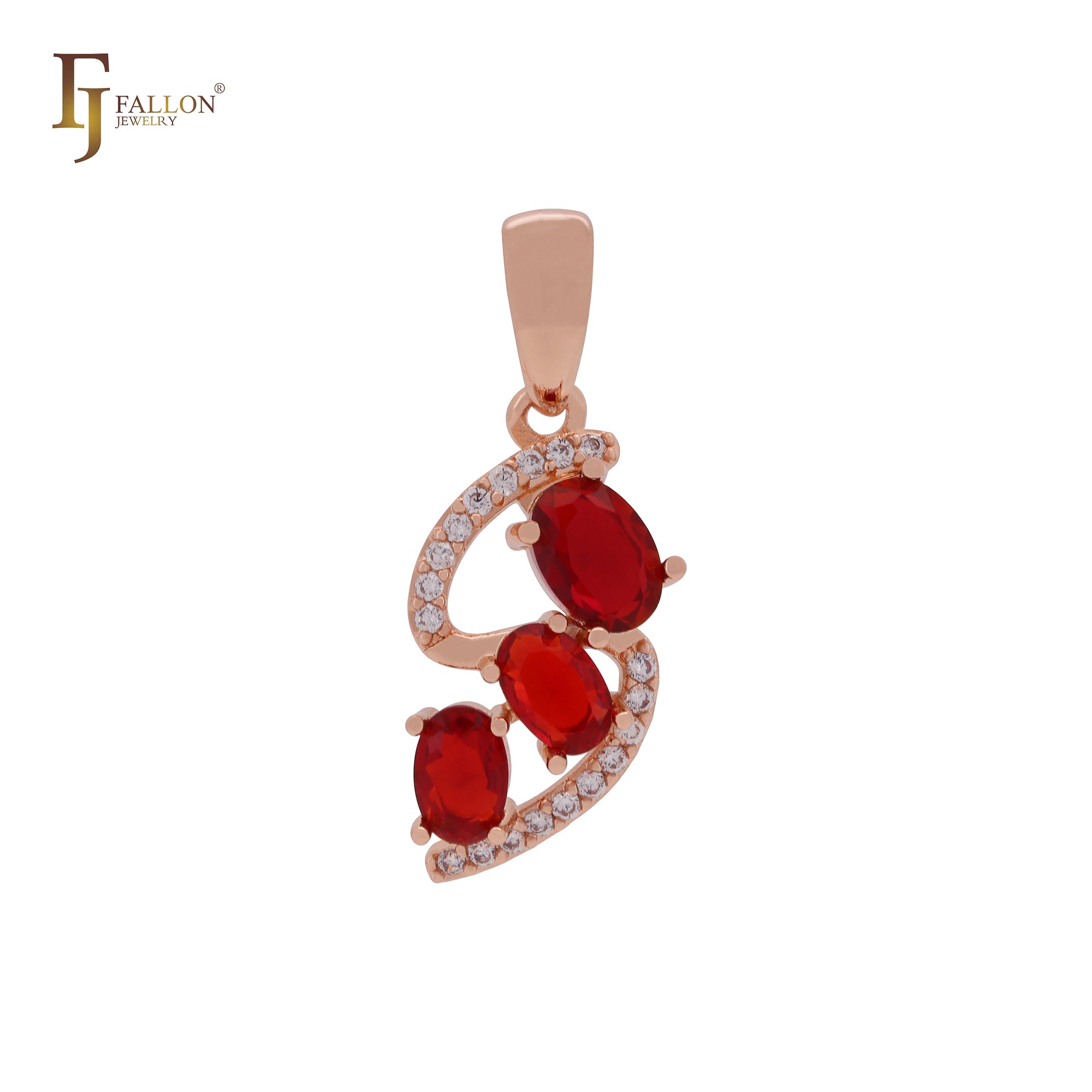 Triple Red CZs with white CZs cluster luxurious Rose Gold Fashion Pendant