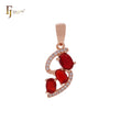 Triple Red CZs with white CZs cluster luxurious Rose Gold Fashion Pendant